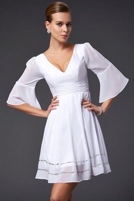 Abito da Damigella Principessa V-Scollo in Chiffon con Perline con Mezze Maniche