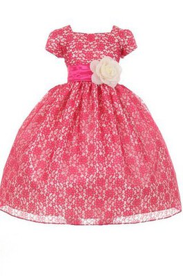 A linie Quadrat Ausschnitt kurze Ärmeln Blumenmädchenkleid mit Blume