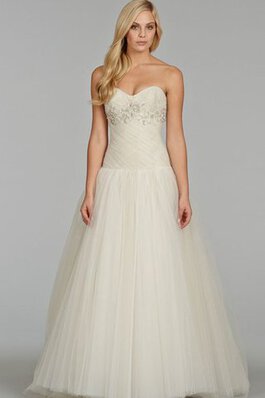 Abito da Sposa con Criss-cross Ball Gown in Tulle con Cristino con Piega Senza Maniche