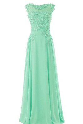 A-Line Bateau Reißverschluss bodenlanges Brautjungfernkleid aus Chiffon mit kurzen Ärmeln