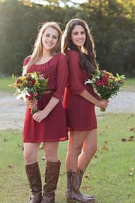 Schaufel-Ausschnitt a linie natürliche Taile plissiertes kurzes Brautjungfernkleid