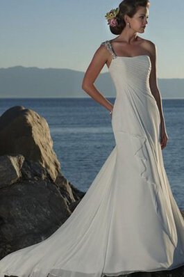 Vestido de Novia de Corte Recto de Playa de Sin mangas de Un sólo hombro de Natural