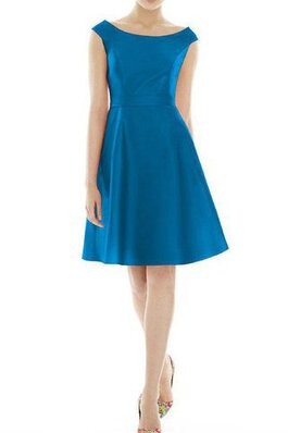 Satin a linie kurzes knielanges Brautjungfernkleid mit gekappten Ärmeln
