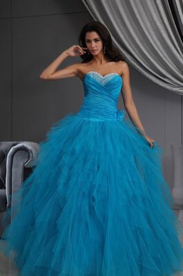 Robe de quinceanera ruché de lotus col en forme de cœur en tulle