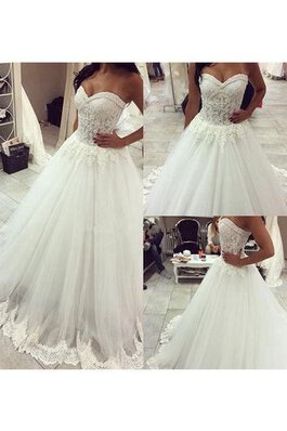 Robe de mariée de princesse avec zip en tulle de traîne moyenne manche nulle