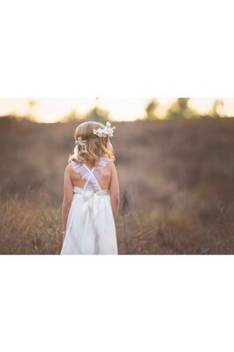 Chiffon A-Line knöchellanges Blumenmädchenkleid mit Bordüre mit kreuz