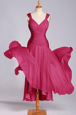 Robe demoiselle d'honneur naturel jusqu'au mollet de traîne courte col u profond