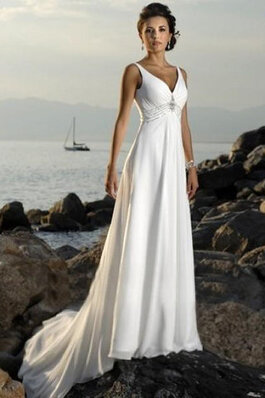 Robe de mariée fait main a plage de traîne courte branle d'empire