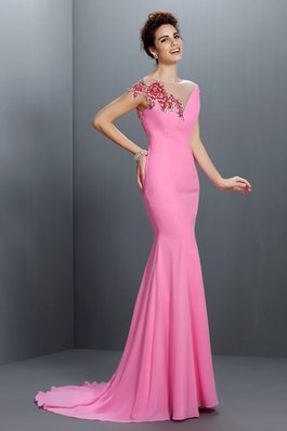 Robe de soirée longue de sirène avec chiffon de traîne courte avec manche courte