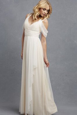 Robe demoiselle d'honneur simple romantique textile en tulle ruché manche nulle