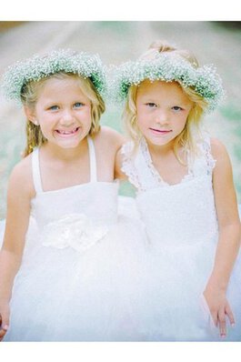 Ärmelloses Tüll Prinzessin bodenlanges Blumenmädchenkleid mit Blume mit kreuz