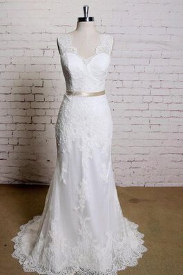 Abito da Sposa Senza Maniche Vintage lusso V-Scollo con Nastro Tubino