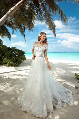 Abito da Sposa Barchetta Sirena Fuori dalla spalla Lungo con Applique con Nastro