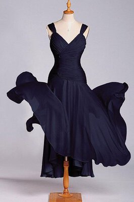 A-Line tiefe Taile plissiertes Spitze wadenlanges Brautjungfernkleid mit gekappten Ärmeln