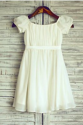 Chiffon Normale Taille Kurze Ärmeln Wadenlanges Blumenmädchenkleid mit Reißverschluss