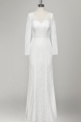 Abito da Sposa Cerniera V-Scollo Elegante Tubino in Pizzo A Terra