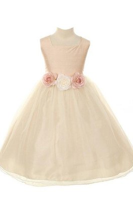 Robe de cortège enfant de col carré longueur mollet avec zip manche nulle avec fleurs