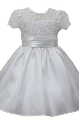 Abito da Cerimonia Bambini A-Line alta vita in pizzo con Piega Cappellino con Manica Corte
