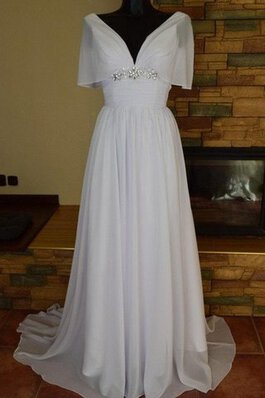 Robe de mariée facile nature ruché avec perle avec manche courte