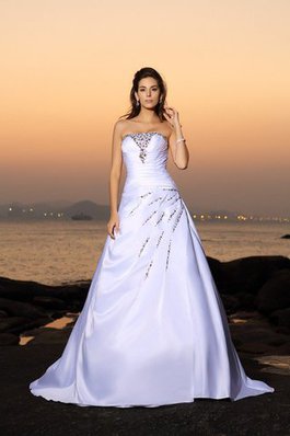 Abito da Sposa Coda A Strascico Cappella Elegante in Raso con Perline Senza Maniche