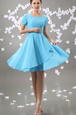 A linie Reißverschluss kurze Ärmeln Quadrat Ausschnitt Bateau einfaches Brautjungfernkleid