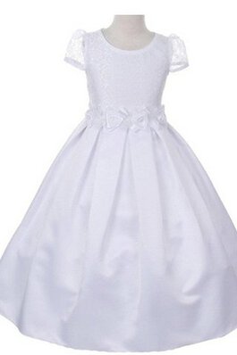 Robe de cortège enfant avec décoration dentelle avec fleurs avec manche courte a-ligne