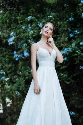 Robe de mariée avec décoration dentelle jusqu'au sol avec sans manches a-ligne