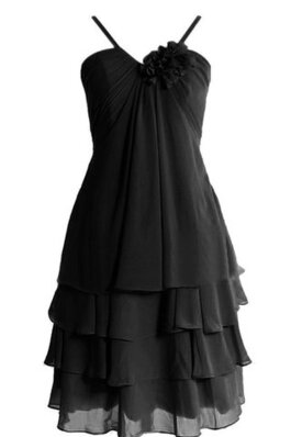 Robe de cocktail courte bandouliere spaghetti avec gradins avec sans manches avec chiffon