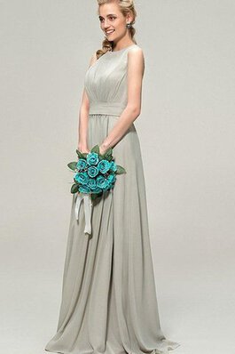 Vestido de Dama de Honor en Gasa de Manga de Campana de Drapeado de Escote redondo