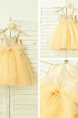 Ärmelloses Tüll Spaghetti Träger Prinzessin Blumenmädchenkleid mit Reißverschluss