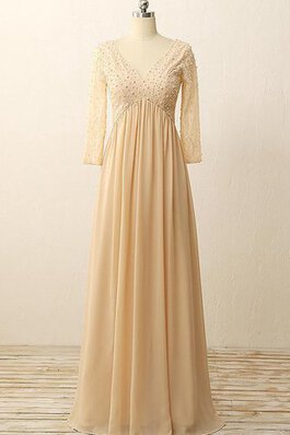 Normale Taille Spitze langärmeliges Chiffon A-Line Brautjungfernkleid mit Bordüre