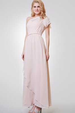 Ein Schulter kurze Ärmeln A-Line Elegantes langes Brautjungfernkleid mit Rüschen