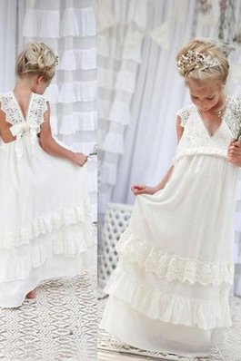 Abito da cerimonia bambini in pizzo a terra senza maniche alta vita in chiffon bellissima