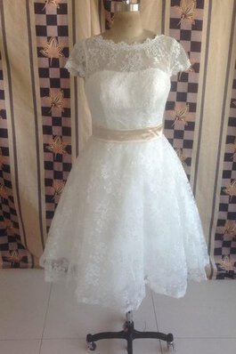 Robe de mariée nature fermeutre eclair a-ligne ceinture arrivée au mollet