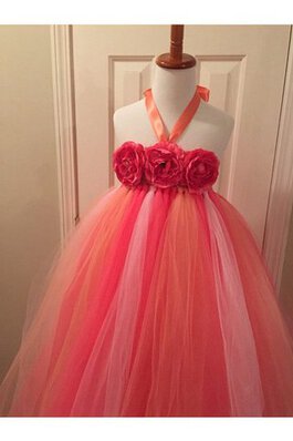 Robe de cortège enfant de lotus avec sans manches en tulle avec nœud à boucles de dos nu