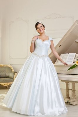 Robe de mariée naturel avec perle avec lacets avec manche courte a-ligne