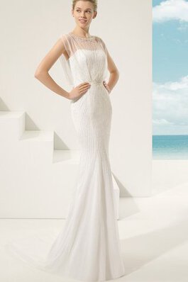 Robe de mariée chic col en bateau avec sans manches broder en dentelle