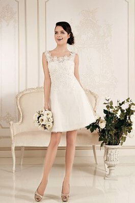 Abito da Sposa Senza Maniche con Applique con Fiore A-Line Naturale in Pizzo