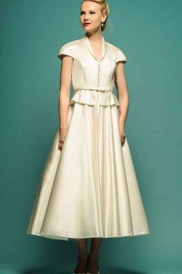 Robe de mariée informel avec fronce plein couveture v encolure a-ligne