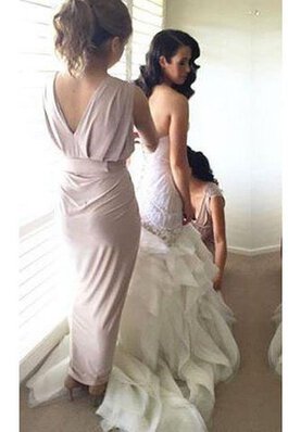 Vestido de Dama de Honor de Corte Recto en Gasa de Manga corta de Cremallera de Plisado