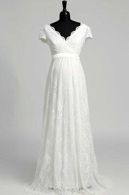 Abito da Sposa V-Scollo con Fiocco Semplice con Piega A Terra A-Line
