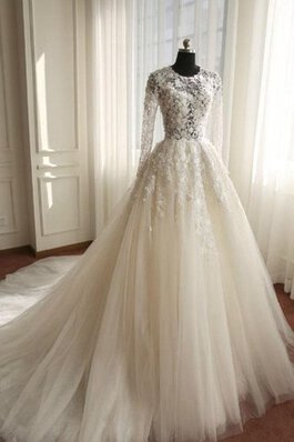 Abito da Sposa Cerniera Buco Della Serratura Schiena con Applique in pizzo conservatore A-Line