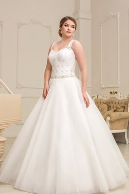 Robe de mariée naturel ruché avec lacets manche nulle a-ligne