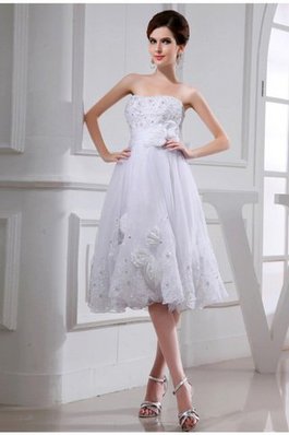 Abito da Sposa con Perline con Applique Alta Vita Principessa Al Ginocchio