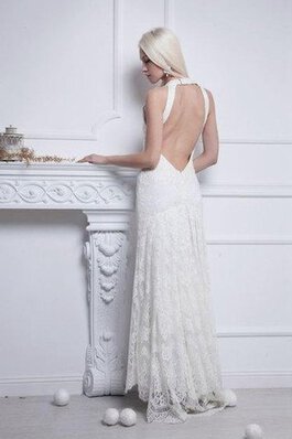 Robe de mariée simple elégant de col en v avec sans manches longueru au niveau de sol