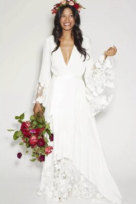 Elegante Vestido de Novia de Sin mangas de Drapeado de Baja escote en V