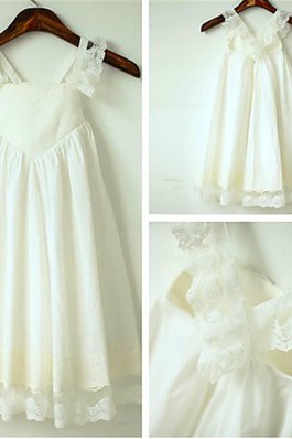 Ärmelloses Spaghetti Träger Empire Taille Blumenmädchenkleid mit Blume mit Rüschen