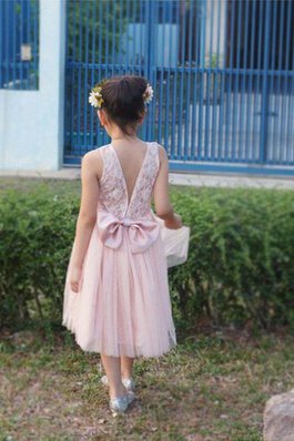 Robe de cortège enfant de lotus en tulle manche nulle avec décoration dentelle