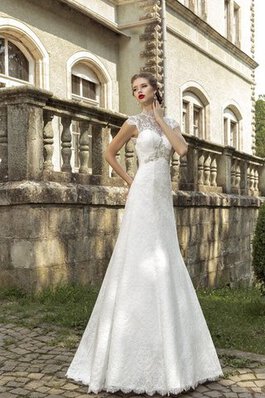 Robe de mariée vintage avec manche courte avec cristal de traîne moyenne elevé