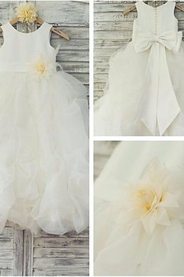 Abito da Cerimonia Bambini A Terra con Fiore Ball Gown Senza Maniche in Organza